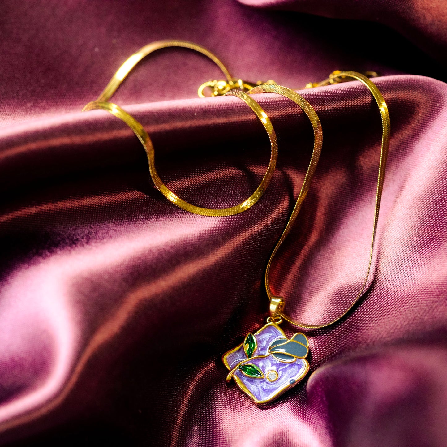Lavender Bloom Enamel Pendant Necklace