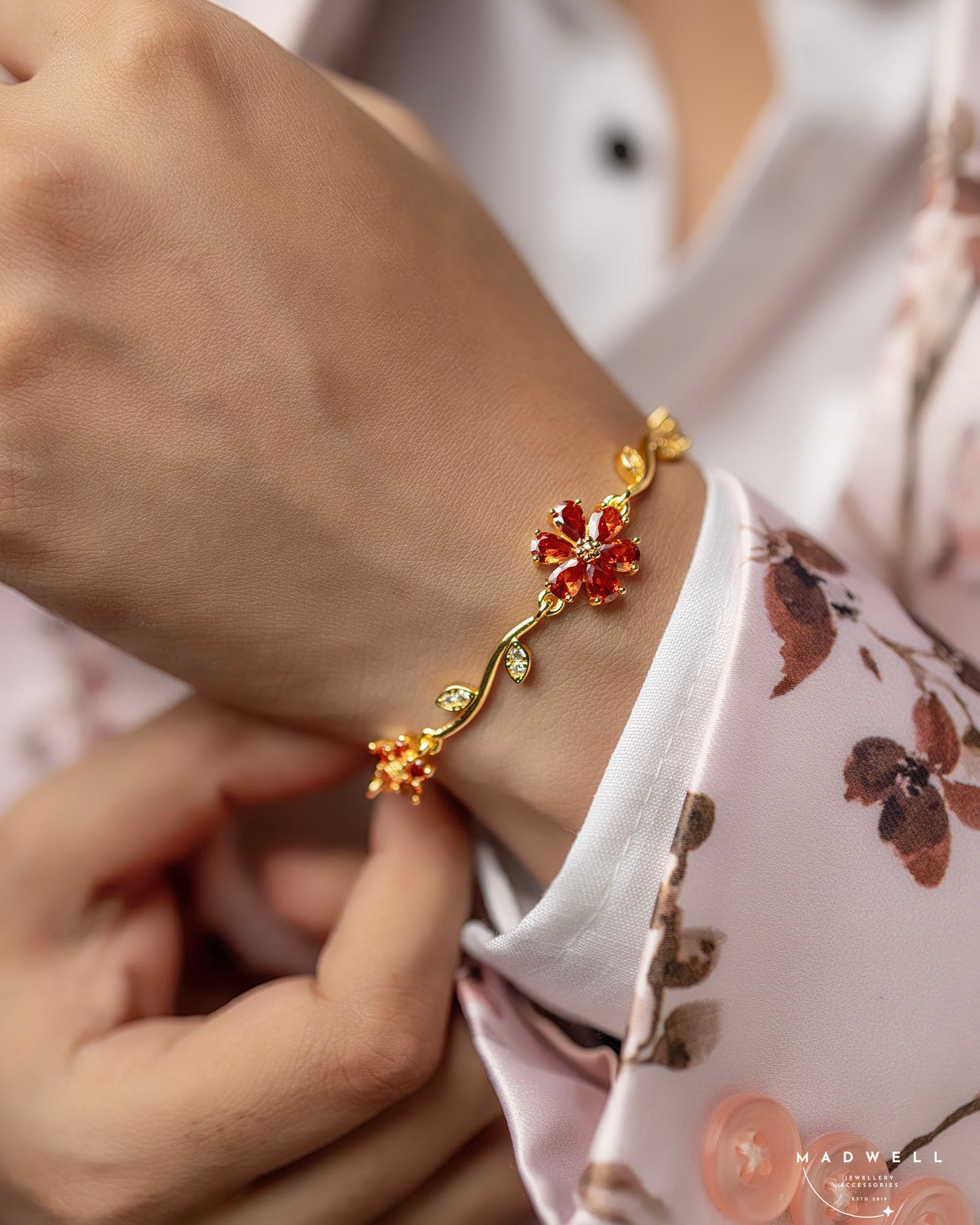 Ruby Flower Bracelet