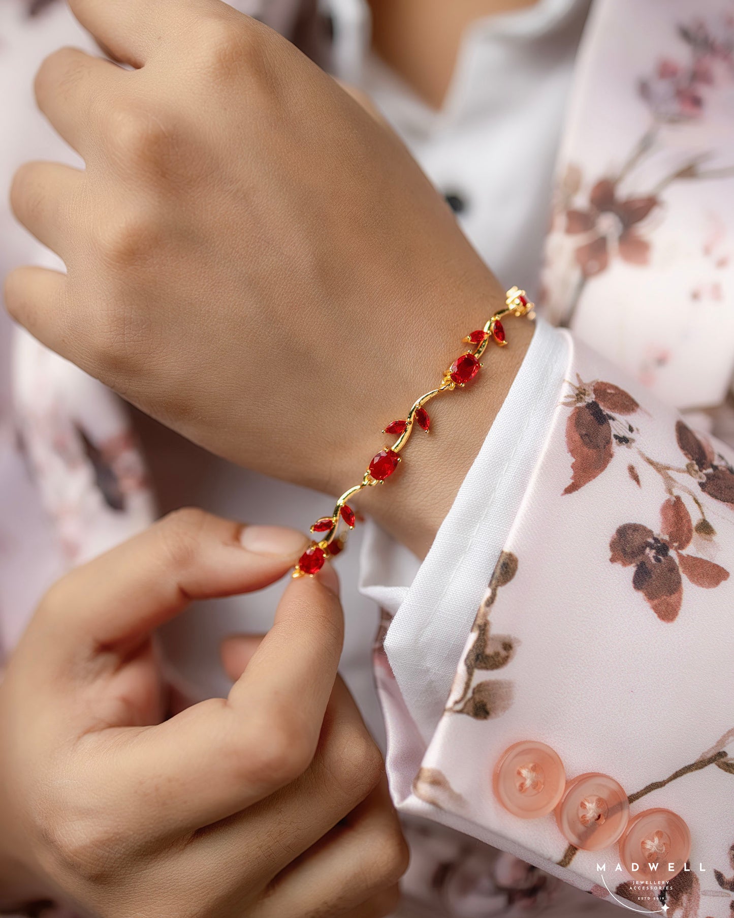 Ruby Leaf Bracelet