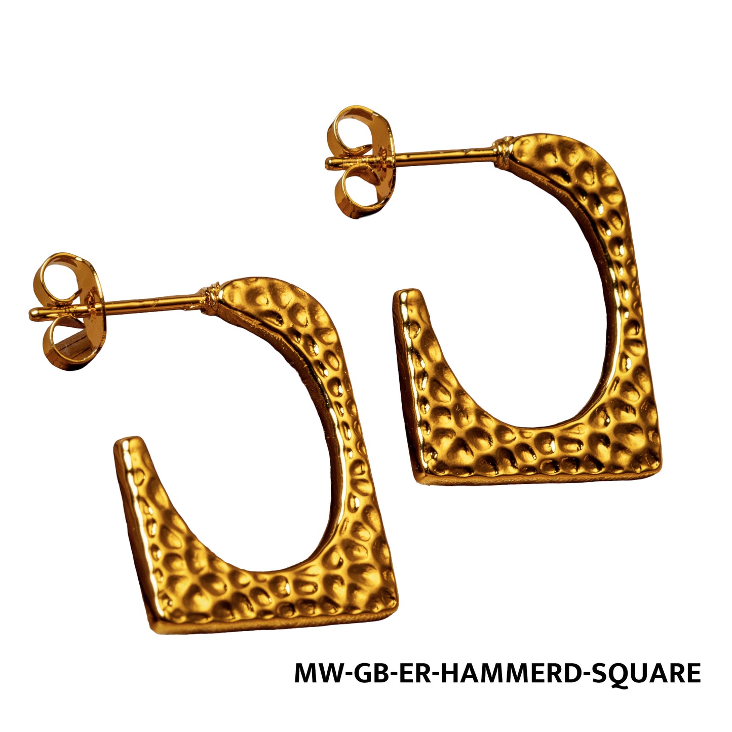 Gold Hammerd Square Hoop Earrings