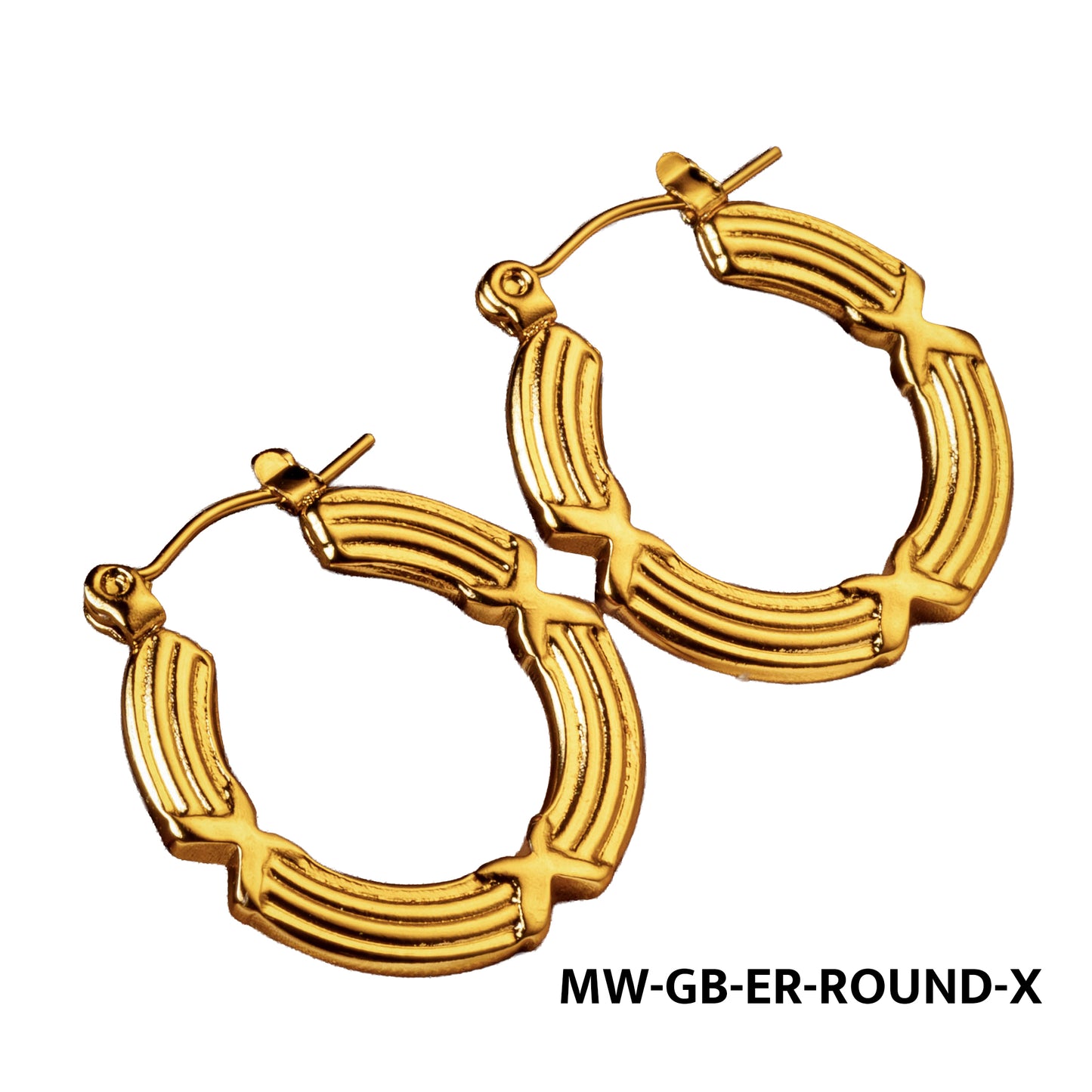 Gold Round X Hoop Earrings
