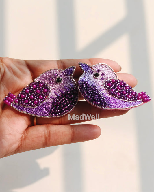 🐦 Embroidered Bird Earrings