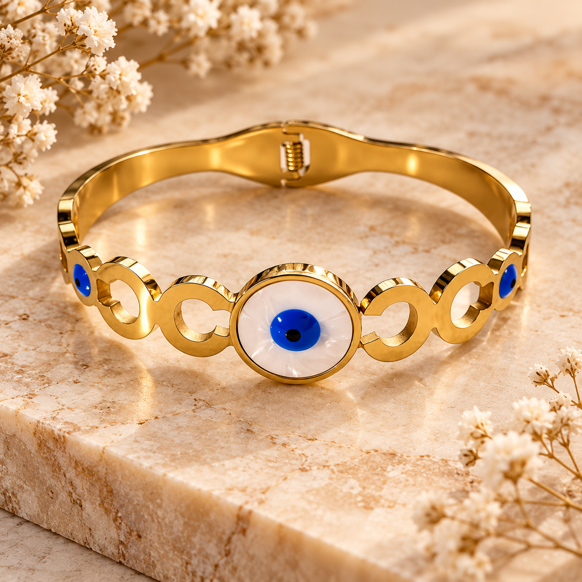 4 Golden Evil Eye Floral Crystal Bangle Bracelet (D)