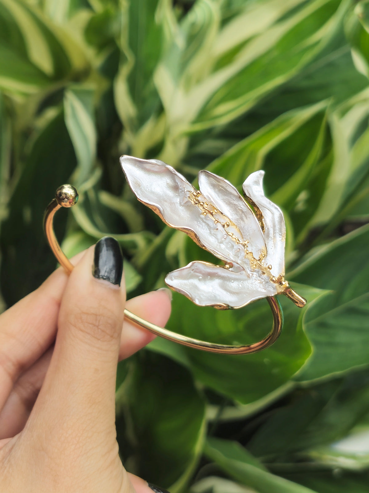 Anti Tarnish 18K Gold Plated Premium Golden Pearl Bloom Cuff Bangle
