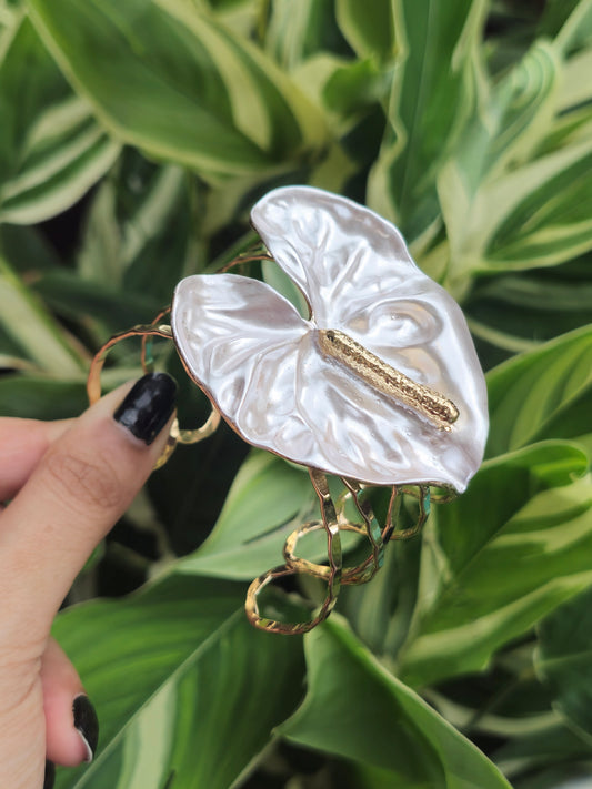 Premium Pearl Bloom Sculptural Cuff Bracelet