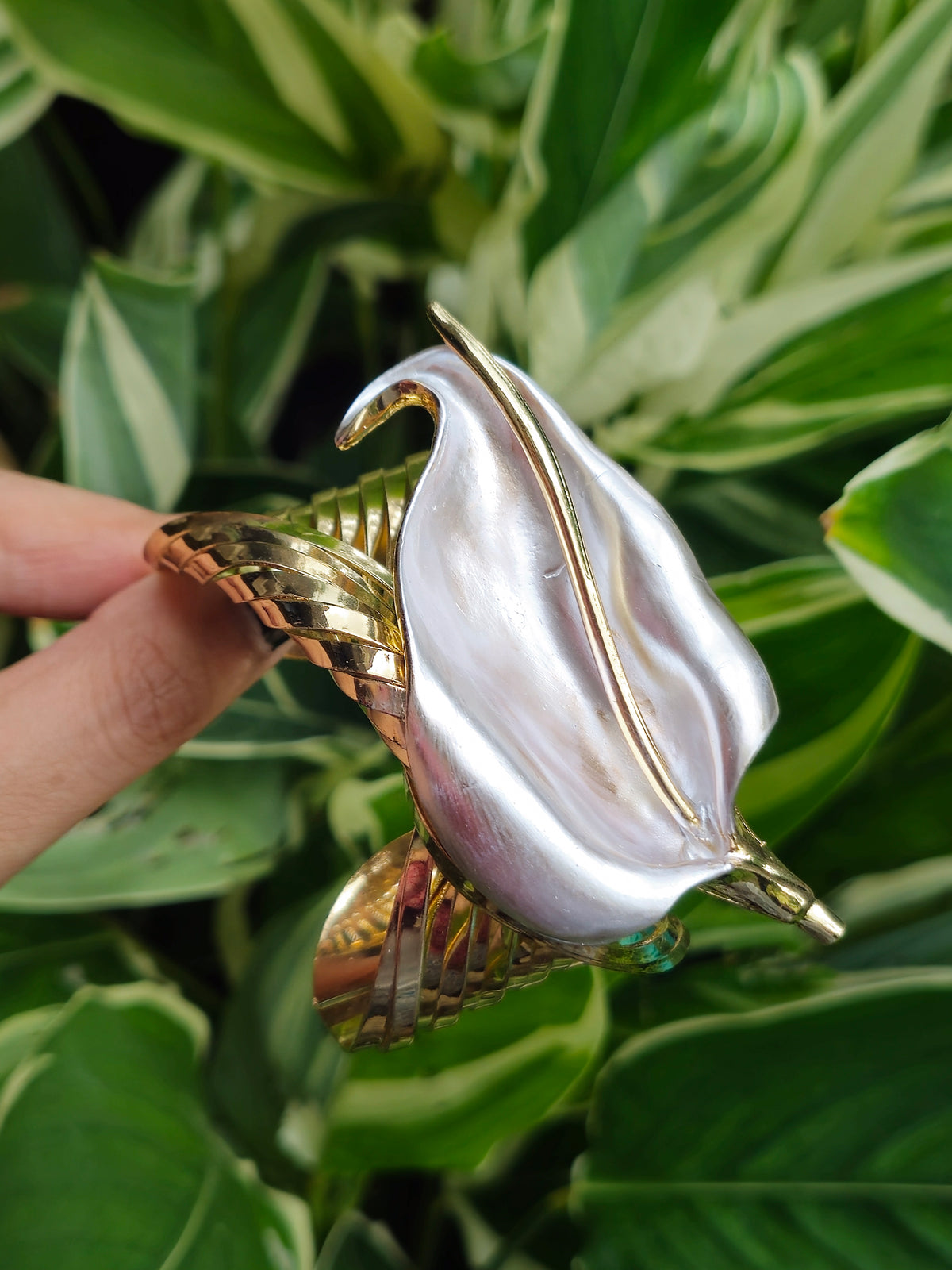Anti Tarnish 18K Gold Plated Premium Golden Pearl Leaf Cuff Bangle