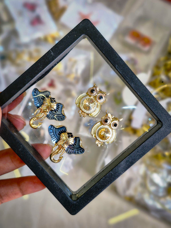 Owl & Elephant Earrings Set