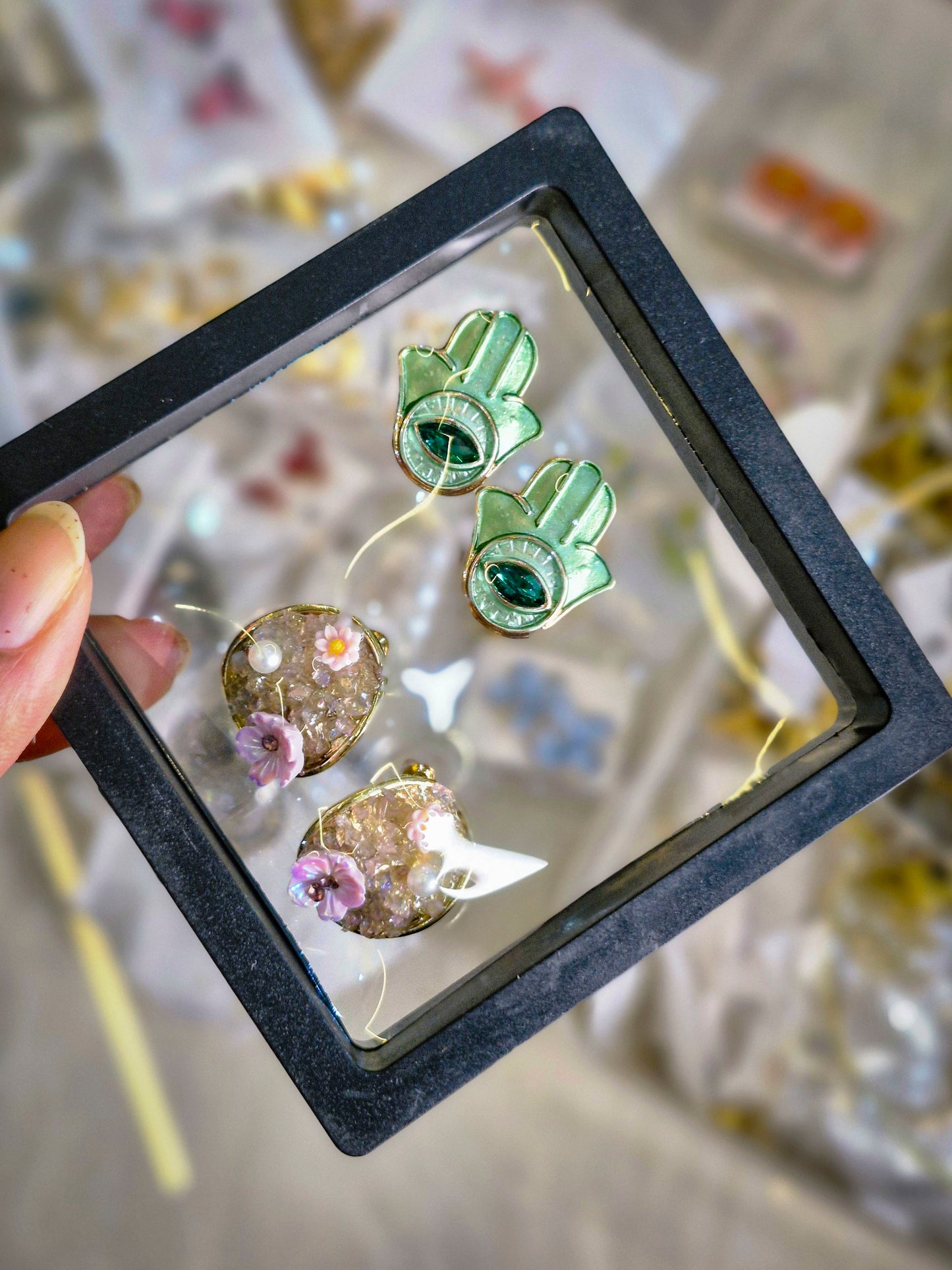 Green Cactus & Floral Earrings