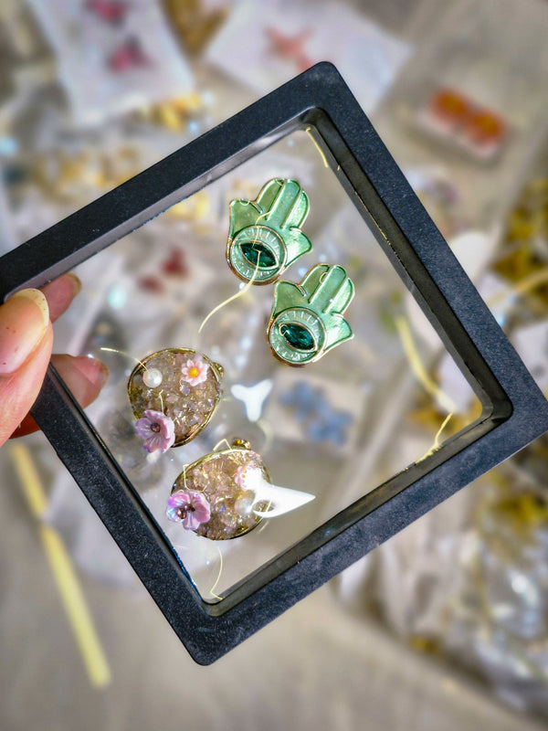 Green Cactus & Floral Earrings