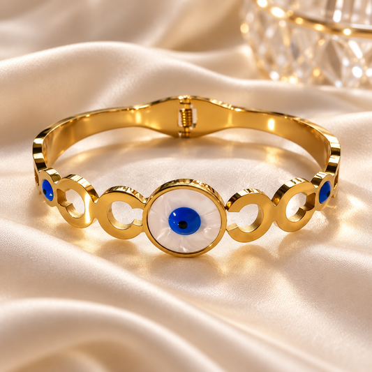 4 Golden Evil Eye Floral Crystal Bangle Bracelet (D)