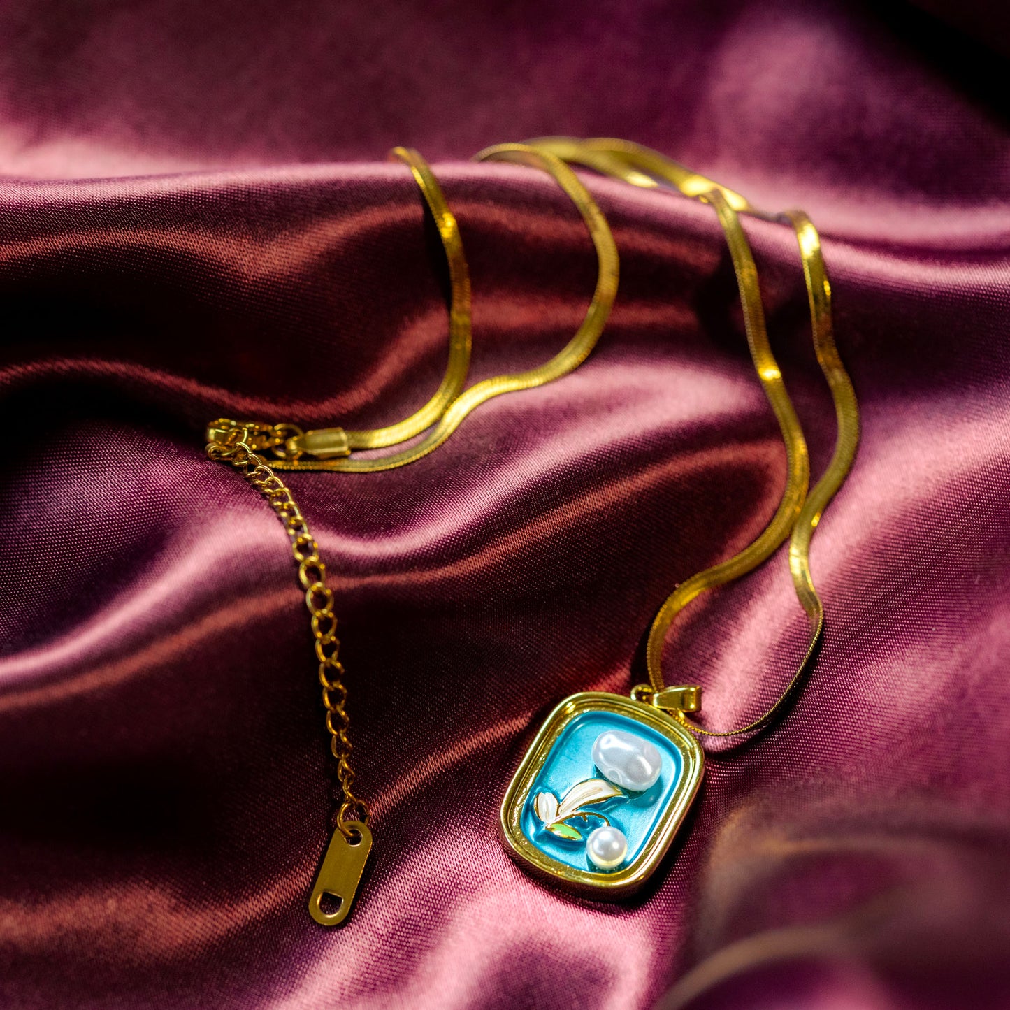 Azure Pearl Bloom Anti-Tarnish Necklace