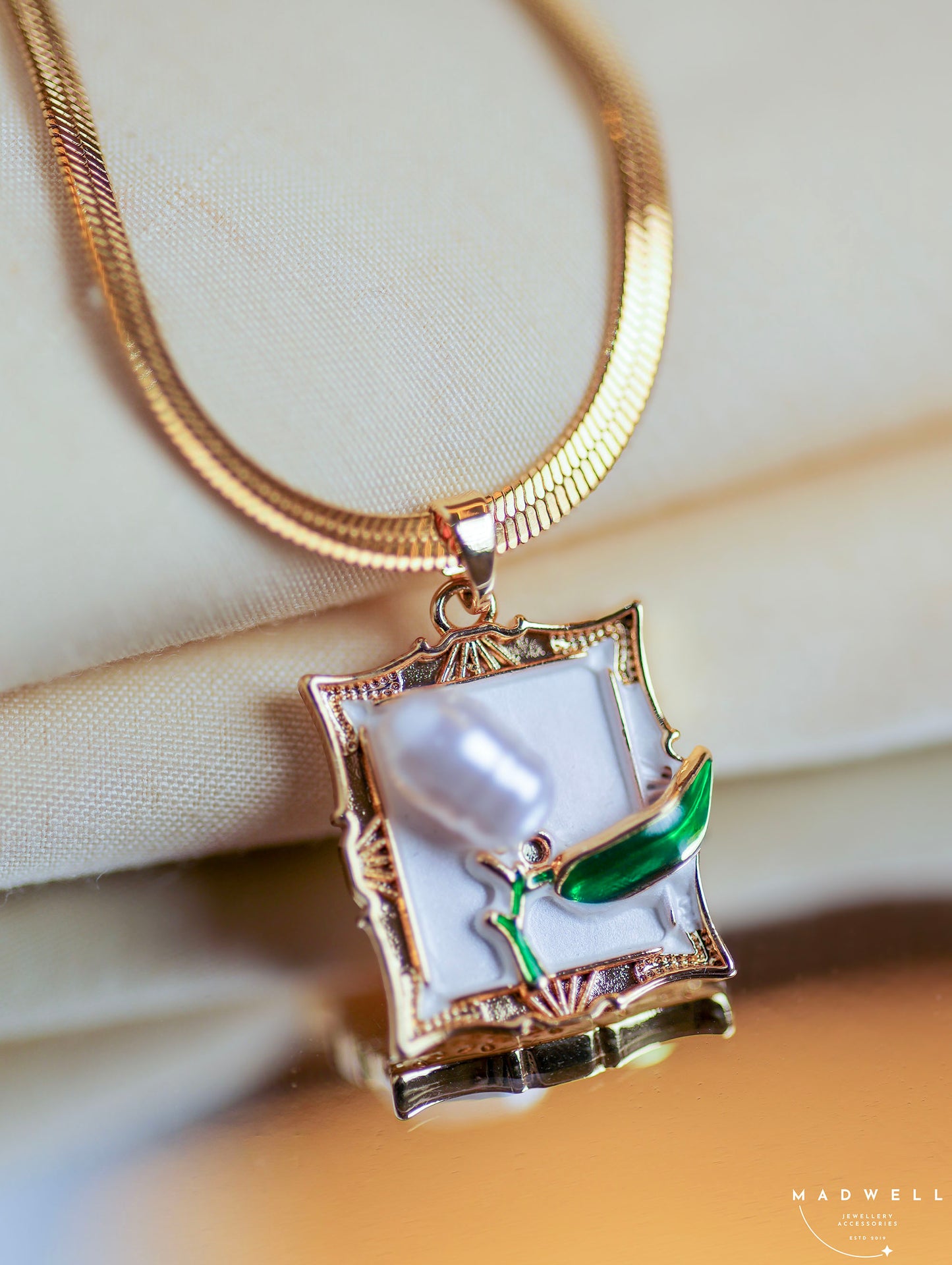 Pearl Bloom Enamel Pendant Necklace