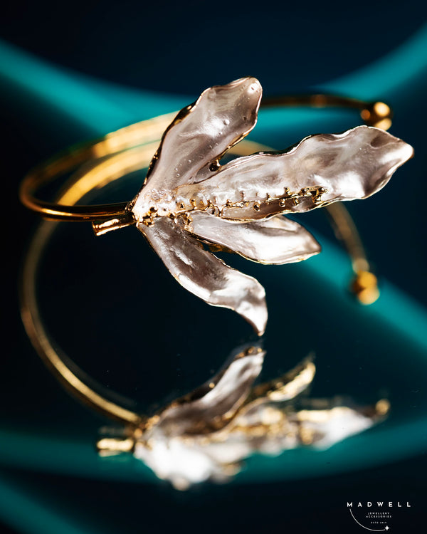 Golden Pearl Bloom Cuff Bangle