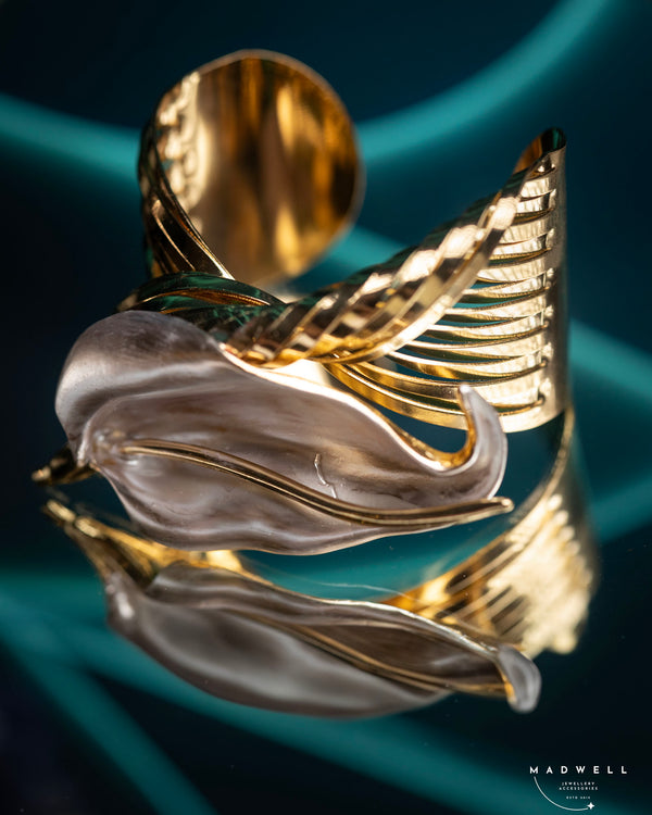 Golden Pearl Leaf Cuff Bangle