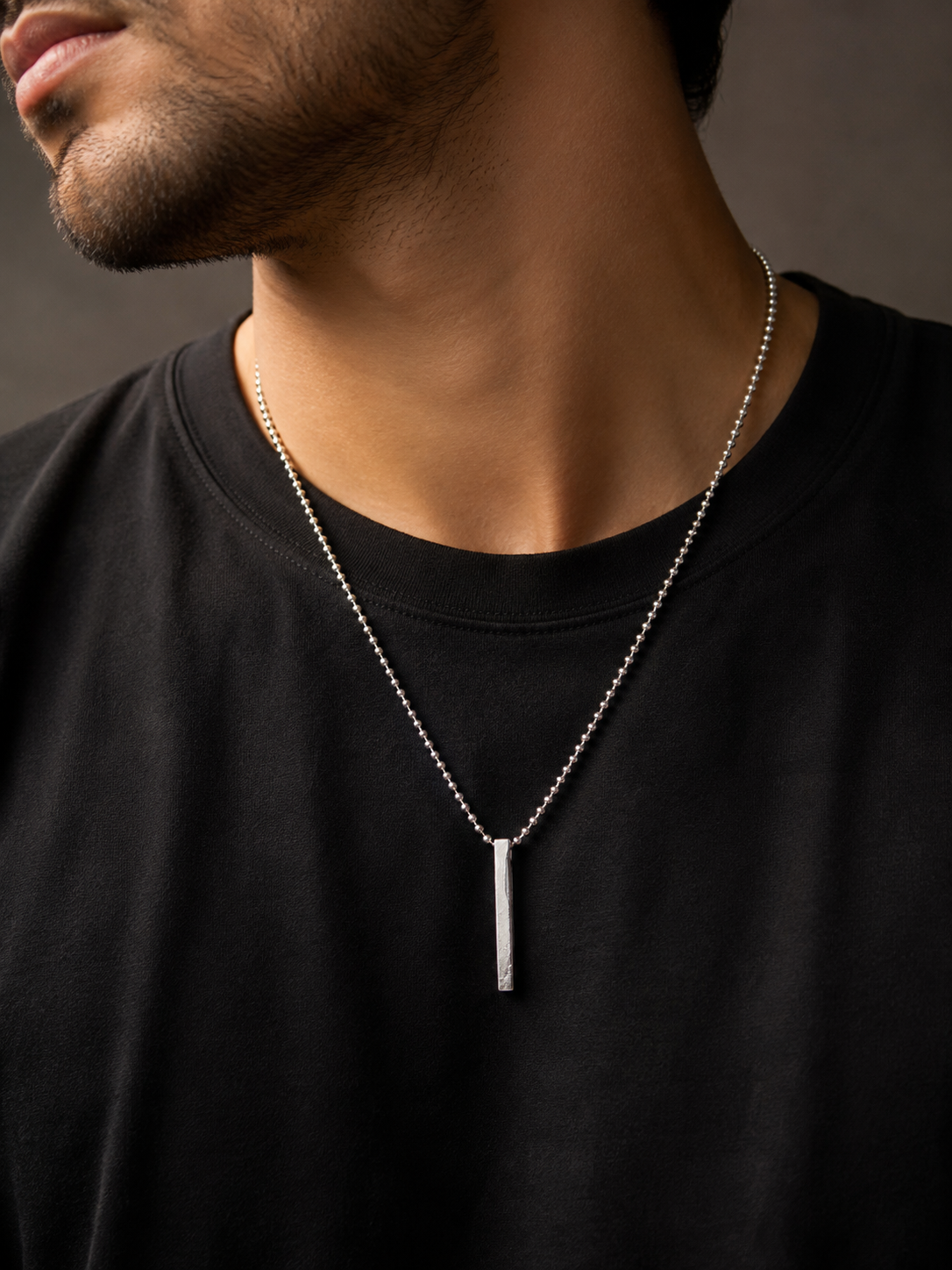 Minimalist Silver Bar Pendant Chain for Men