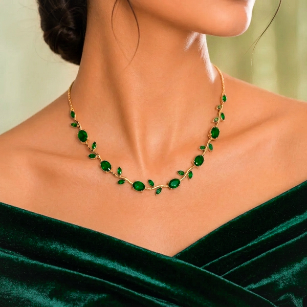 Golden Green  Blossom Vine Necklace