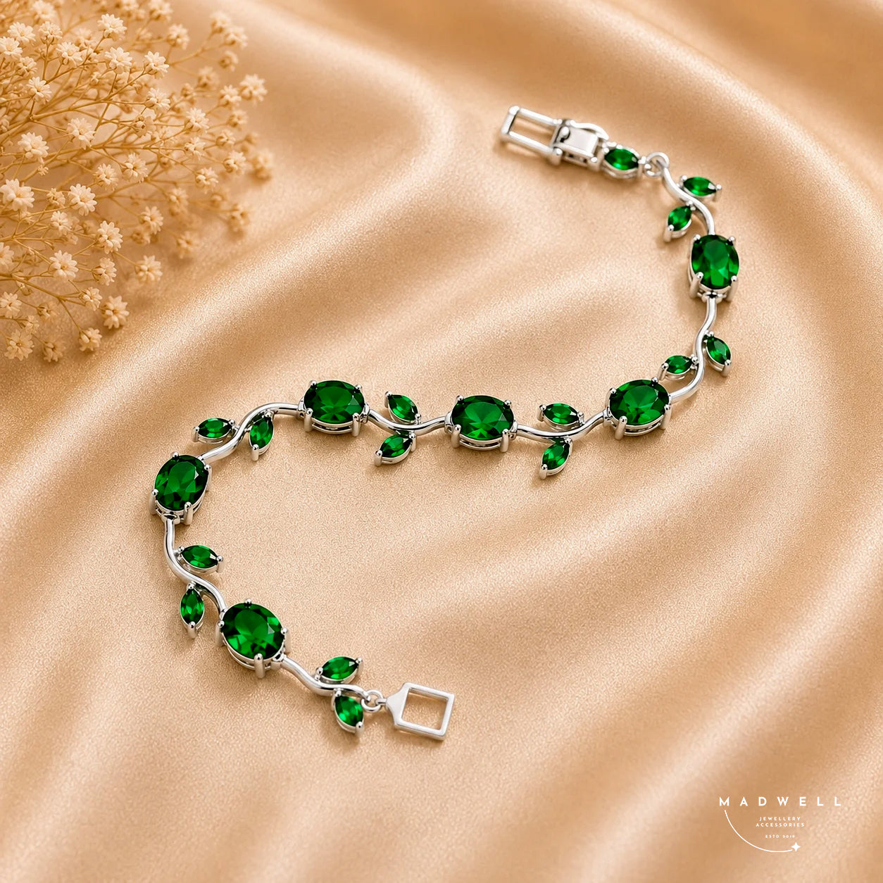 Green Cubic Vine Bracelet Silver Tone Anti tarnish