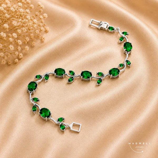 Green Cubic Vine Bracelet Silver Tone Anti tarnish