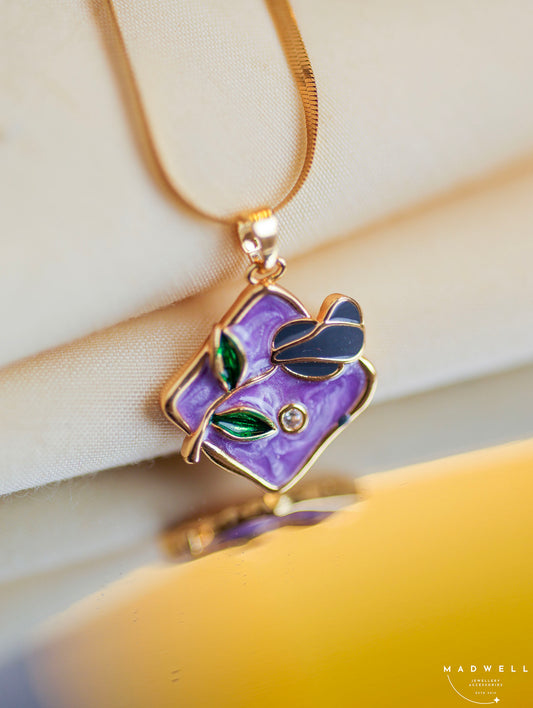 5.Lavender Bloom Enamel Pendant Necklace