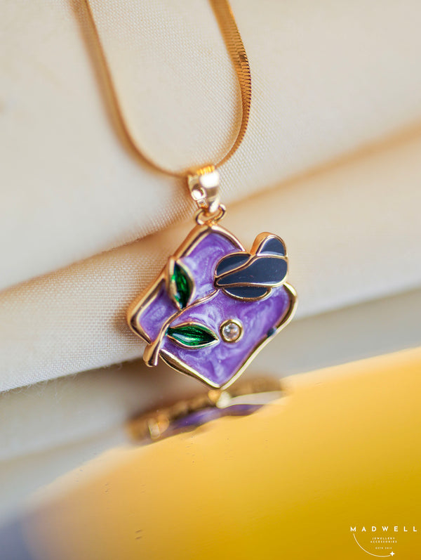 Lavender Bloom Enamel Pendant Necklace