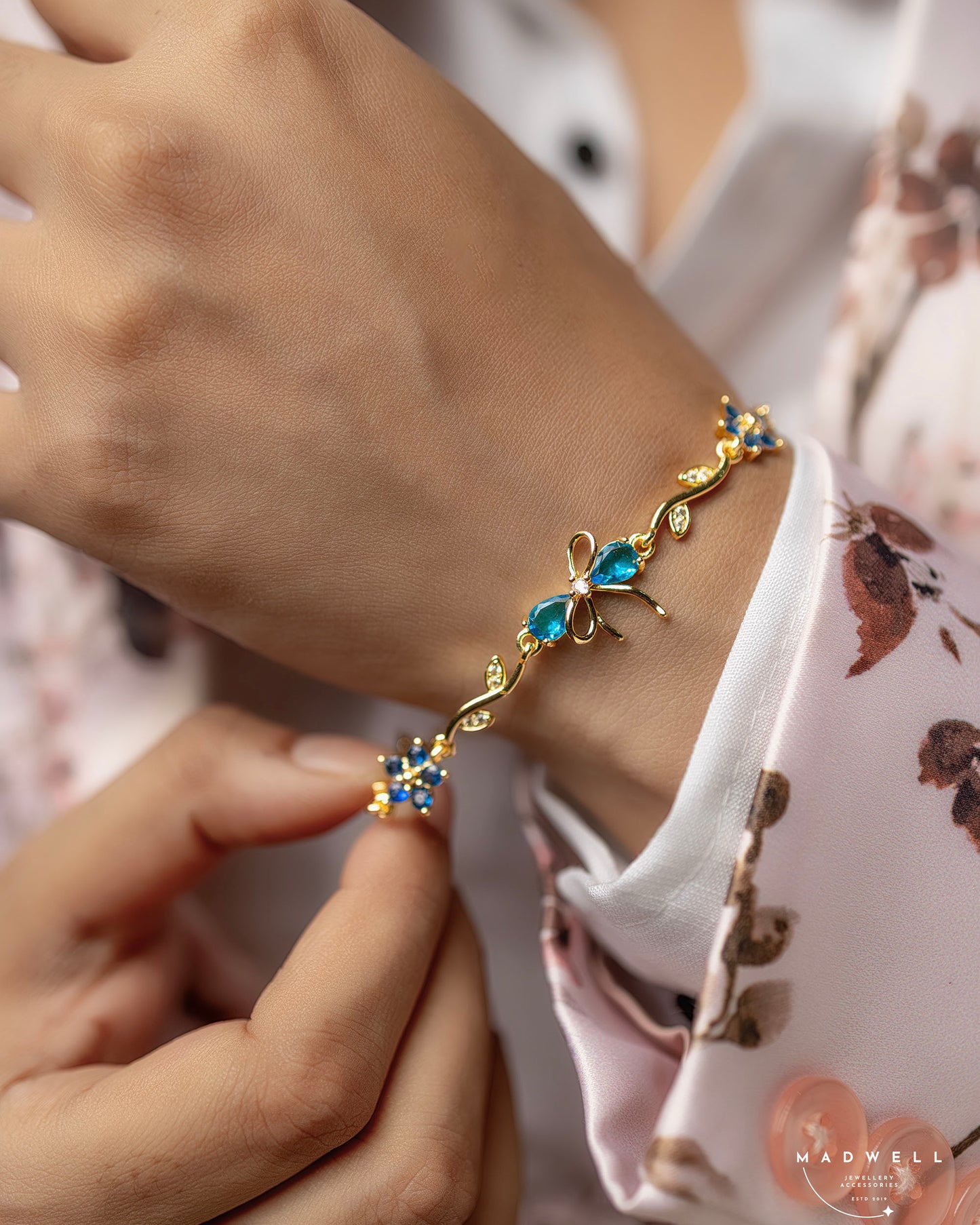 Blue Flower Bow Bracelet