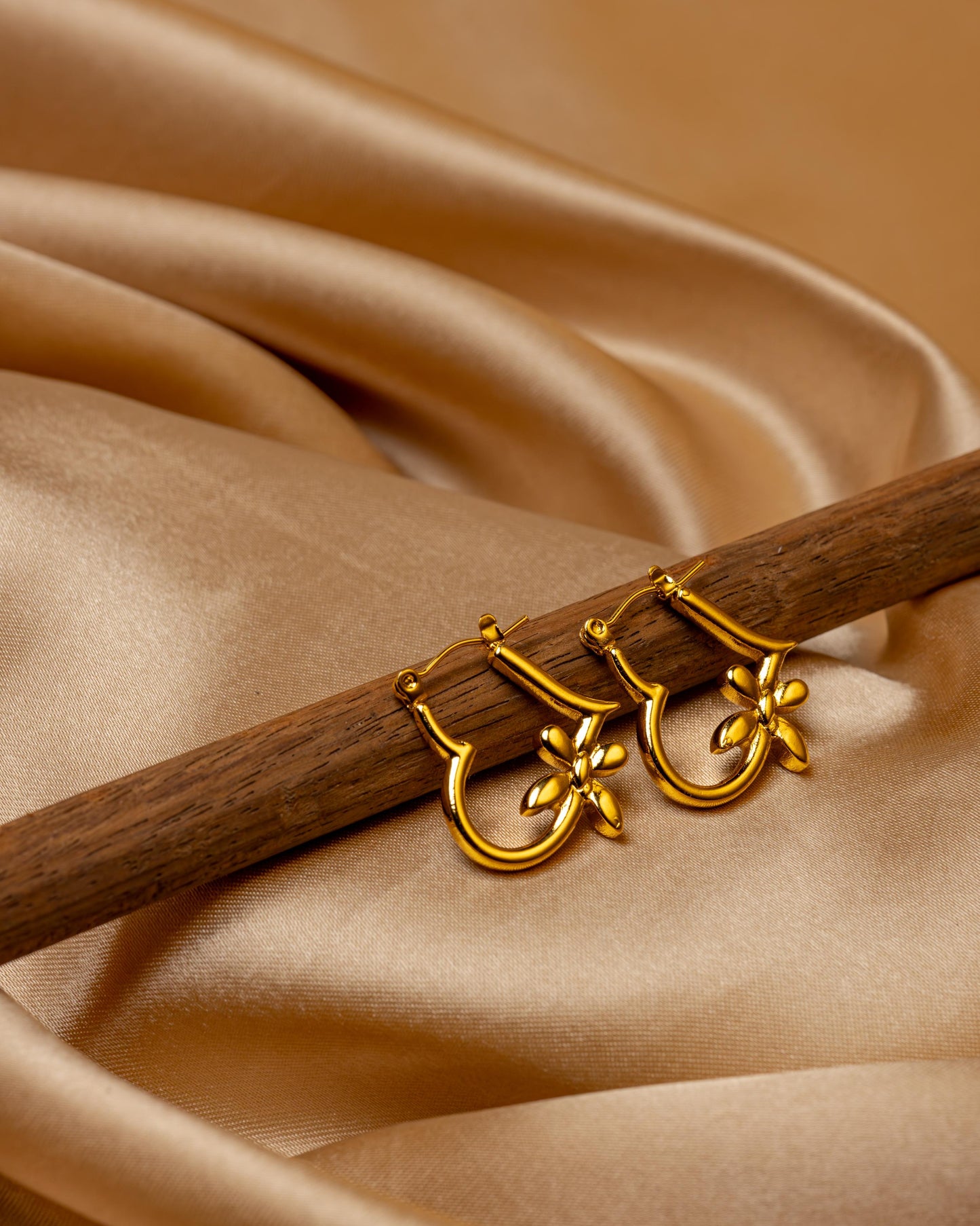 Golden Floral Hoop Earrings