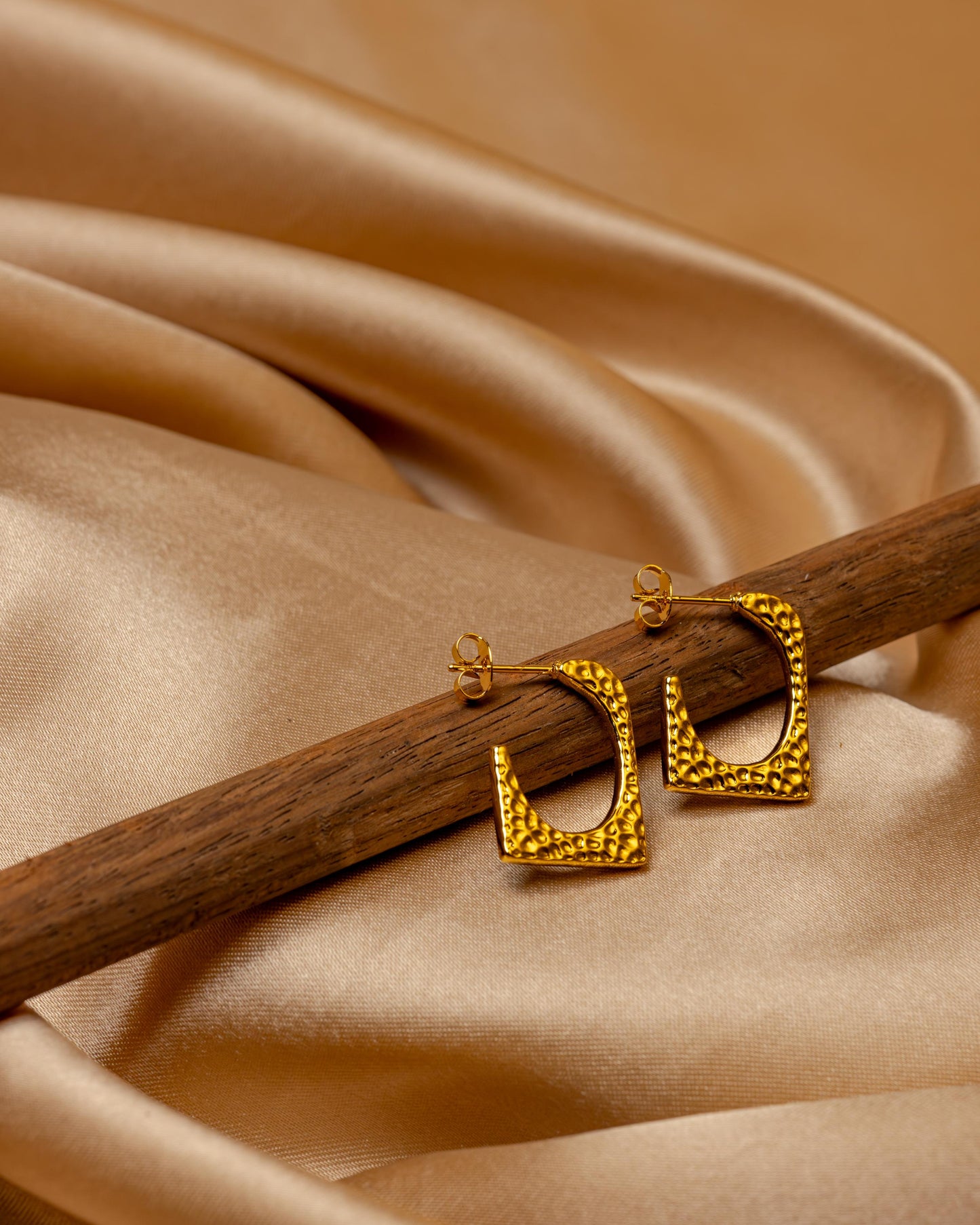 Golden Textured Square Hoop Earrings