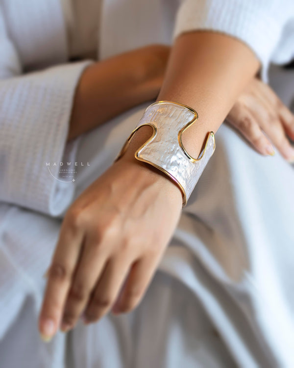 Anti Tarnish 18K Gold Plated Premium  Pearl Aura Statement Cuff Bracelet