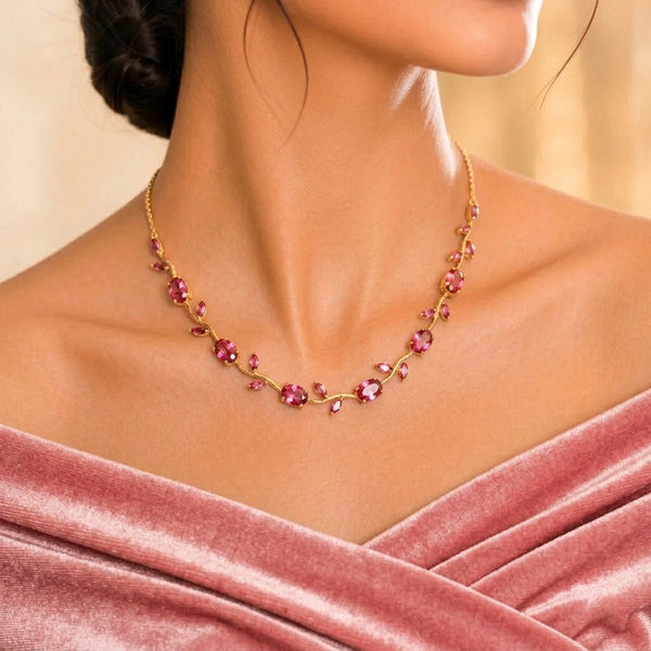 Golden Pink Blossom Vine Necklace