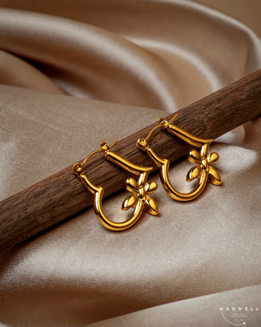 Gold Floral Hoop Earrings