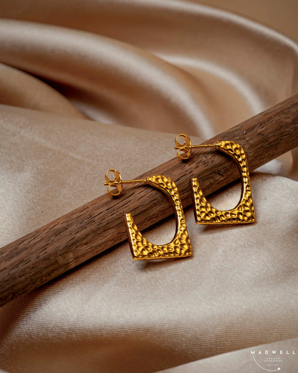 Gold Hammerd Square Hoop Earrings