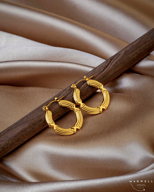 Gold Round X Hoop Earrings