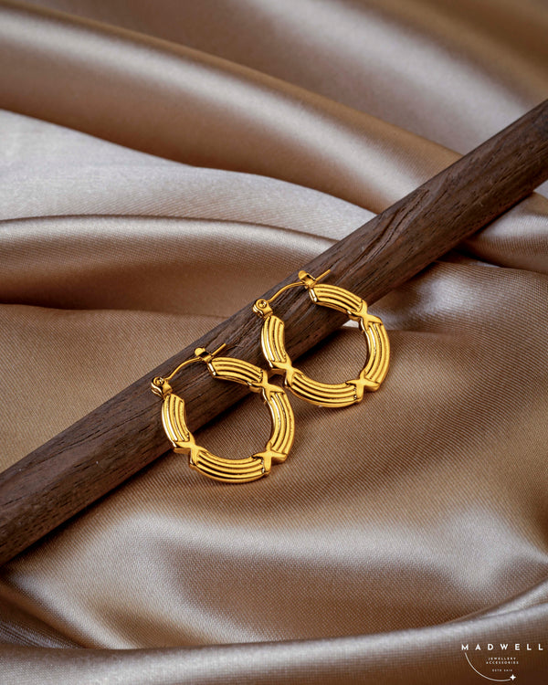 Gold Round X Hoop Earrings