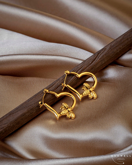 Gold HeartBee Hoop Earrings