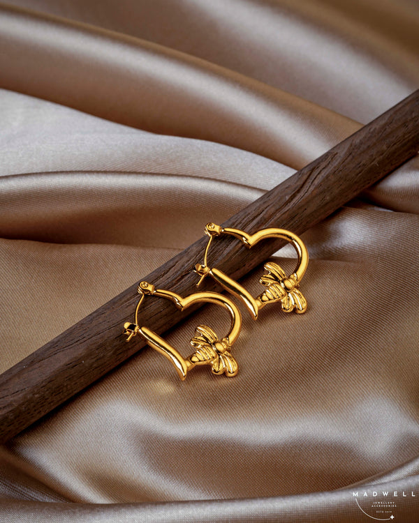 Gold HeartBee Hoop Earrings